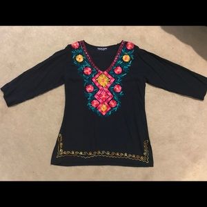 Mexican embroidered navy top